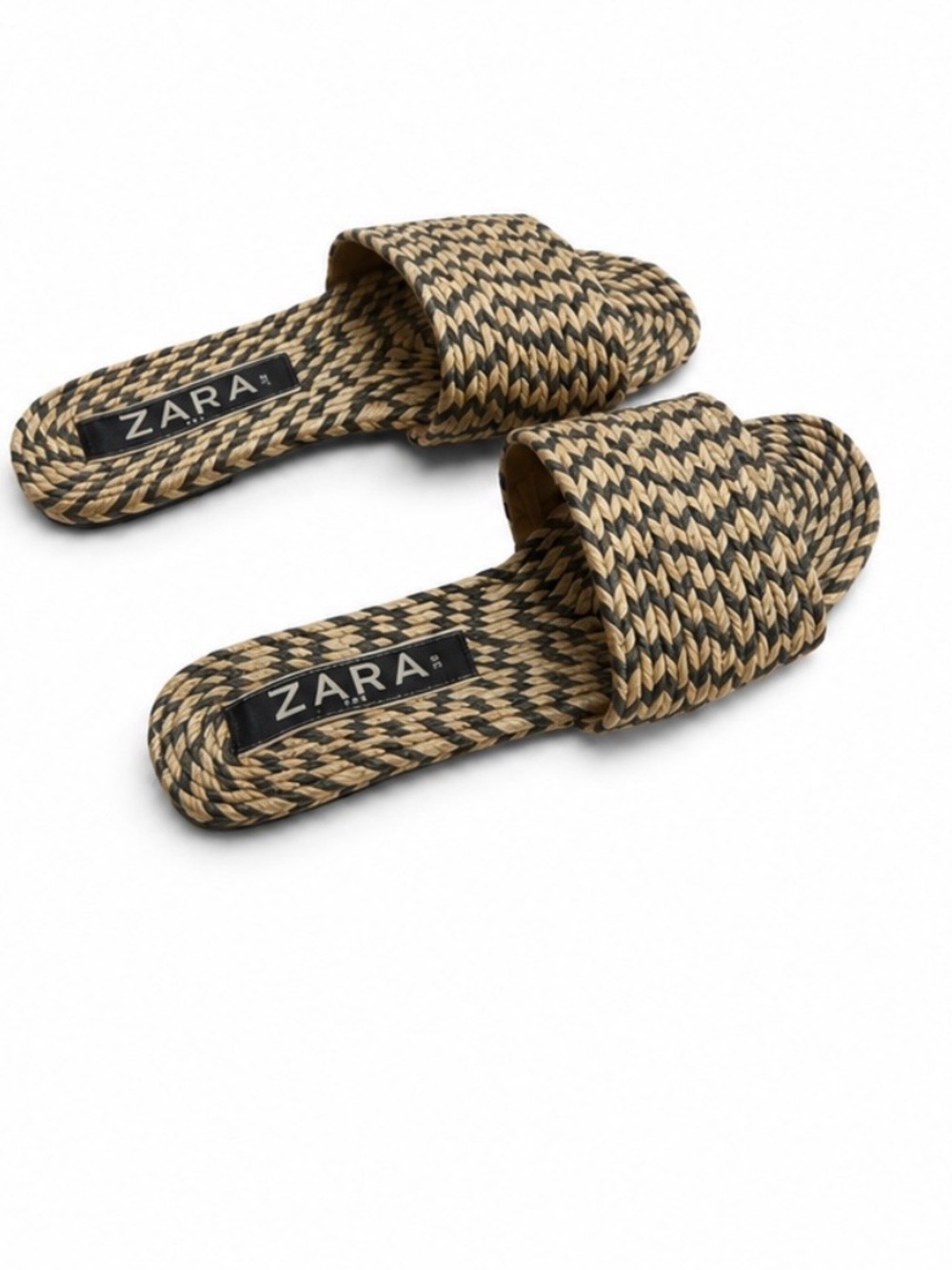 Zara Black and Natural Woven Braided Slide Sandals 6.5 - Picture 1 of 7